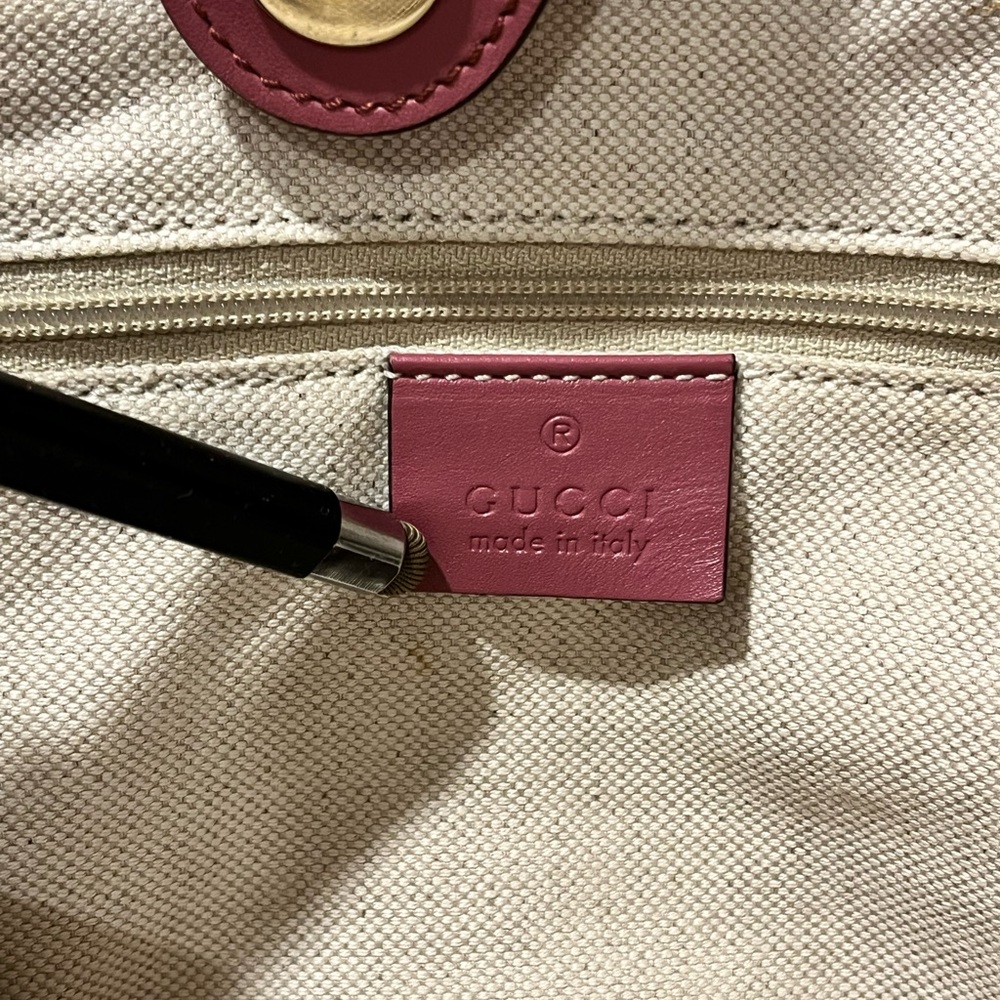 GUCCI SUKEY AUTHENTIC MEDIUM ROSE/BEIGE/BROWN CANVAS TOTE & LEATHER BAG - Picture 8 of 17